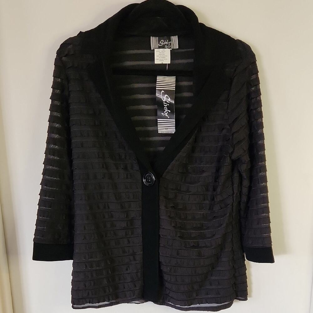 NWT Slinky Brand Black Blouse with Ribbed Texture